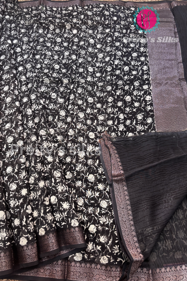 CHANDERI COTTON SILK SAREE-PF32646 - Black