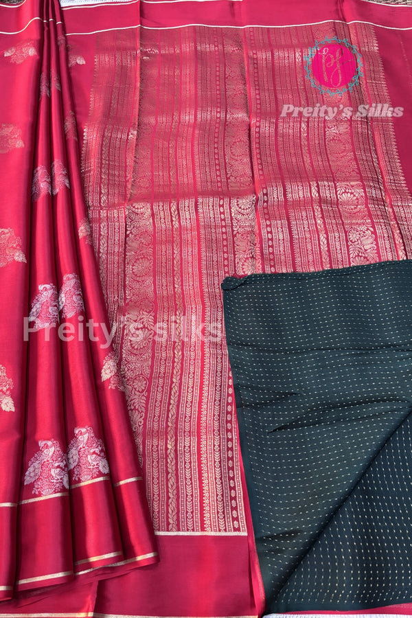 Pure Designer Crepe Silk Saree-PF35683 - Red with Bottle Green