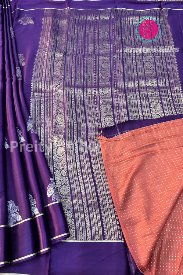 Pure Designer Crepe Silk Saree-PF35684 - Purple with Peach