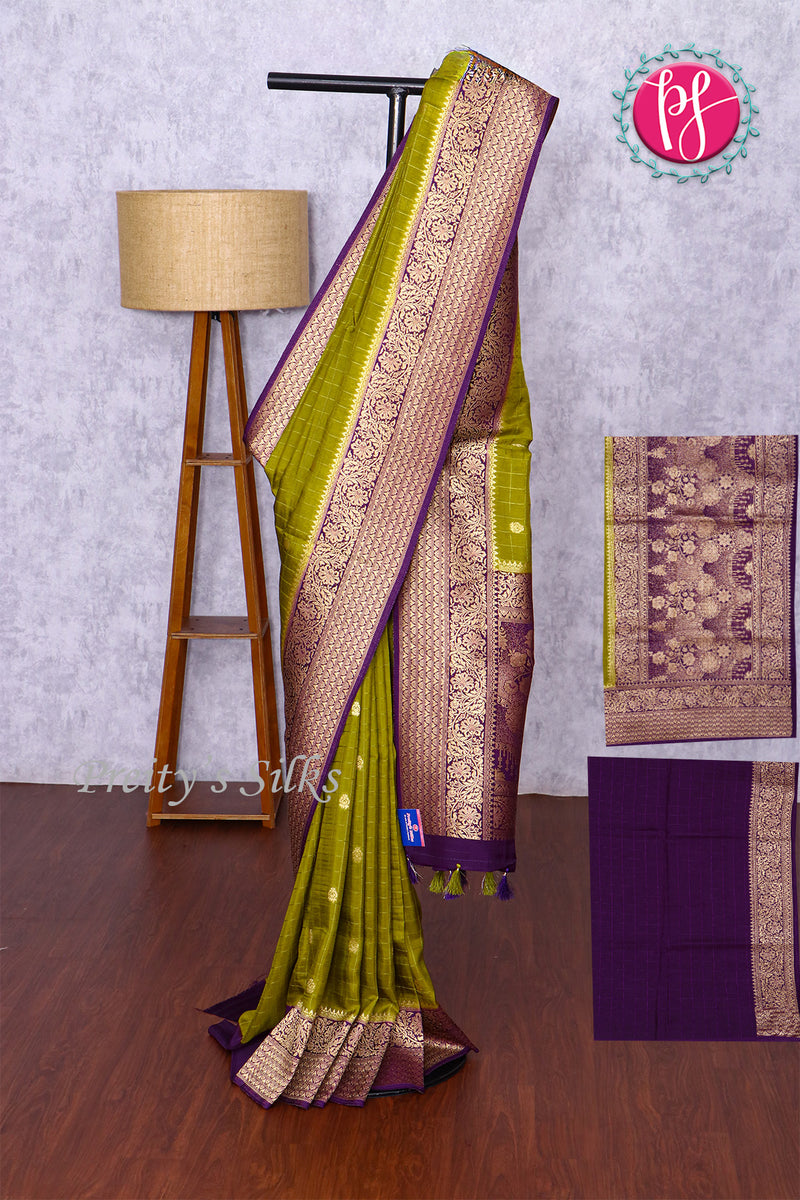 Banarasi Crepe Silk with Checks Silk Saree-PF83354