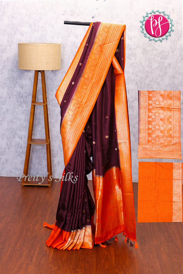 Banarasi Crepe Silk with Checks Silk Saree-PF83354