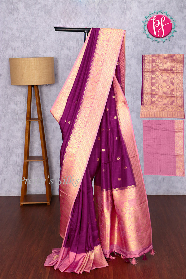 Banarasi Crepe Silk with Checks Silk Saree-PF83354