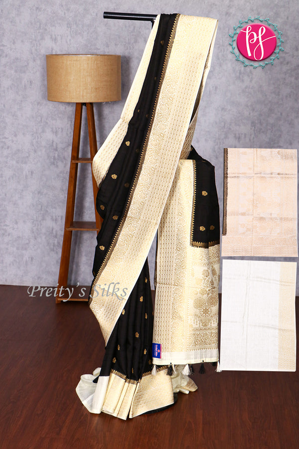 Banarasi Crepe Silk with Checks Silk Saree-PF83354