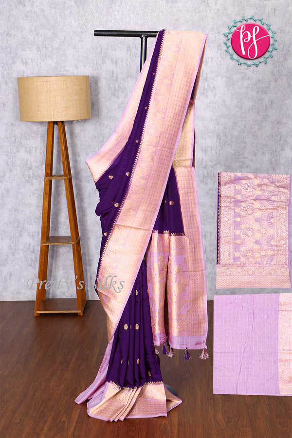 Banarasi Crepe Silk with Checks Silk Saree-PF83354