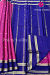 Pure Mysore Crepe Silk Saree-PF55755 -Pink with Navy Blue