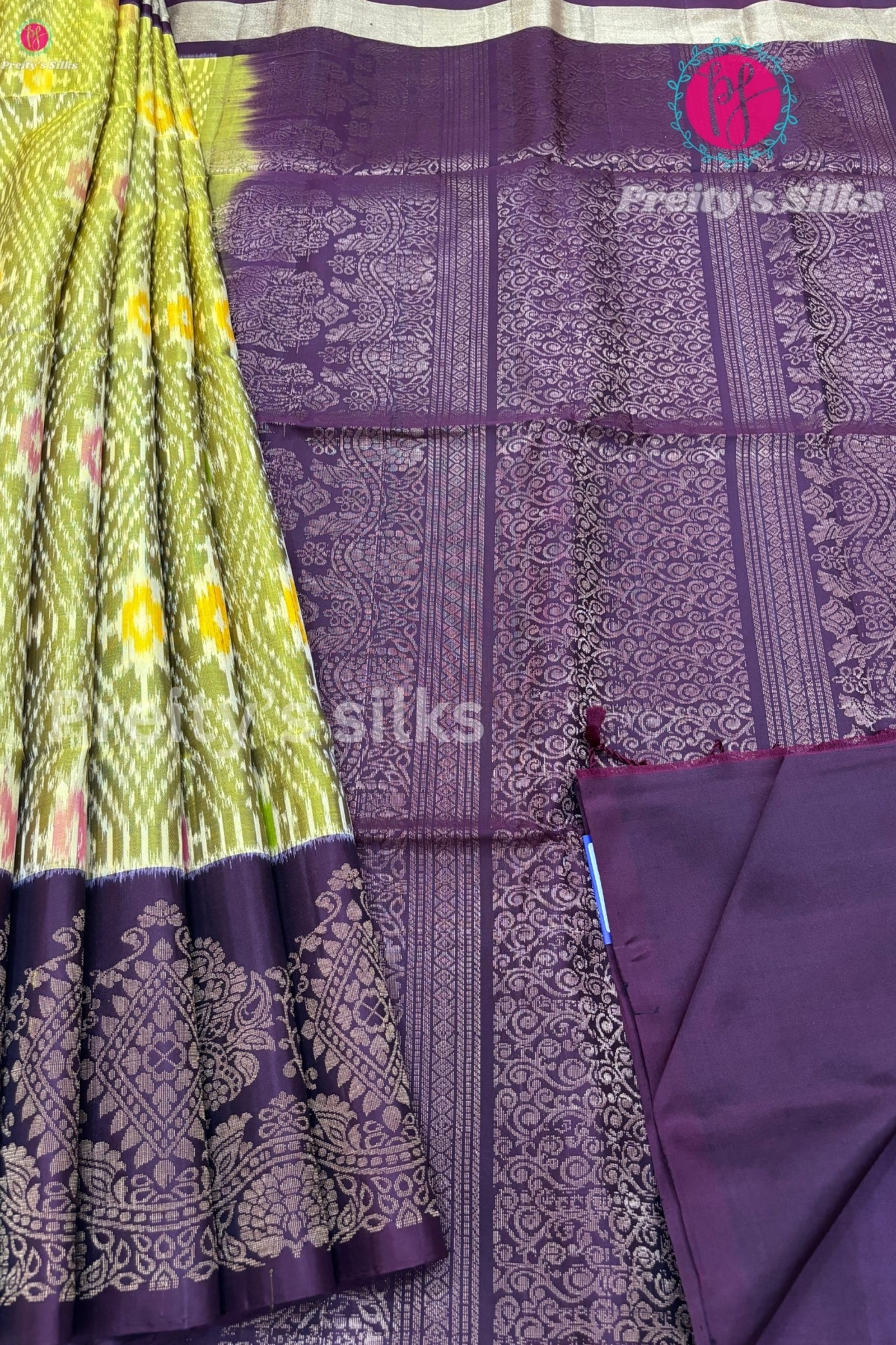 Pure Pochampally soft silk Saree- Olive Green with Deep wine-PF38066