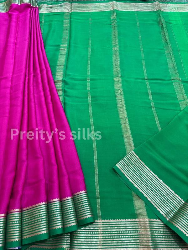 Pure Mysore Crepe Silk Saree -Pink With Leaf Green -PF14550