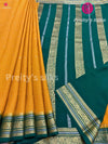 Pure Mysore Crepe Silk Saree -Mustard Yellow with Bottle Green- PF05322