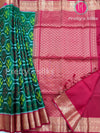 Pure Pochampally soft silk Saree -Bottle Green With Red - PF38062