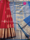 Pure Kanchipuram Silk Saree -Red with Blue- PF29325
