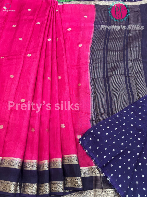 Semi Dupion Soft Silk Saree -Pink with Purple- PF44937