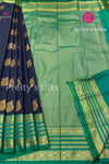 Semi Kanchipuram Silk Saree -Navy Blue with Green -PF53726