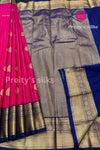 Semi Kanchipuram Silk Saree -Pink with Navy Blue-PF53742