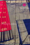 Semi Kanchipuram Silk Saree -Red with Navy Blue-PF53723