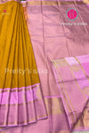 Semi Kanchipuram Silk Saree -Mustard Yellow with Baby Pink-PF53727