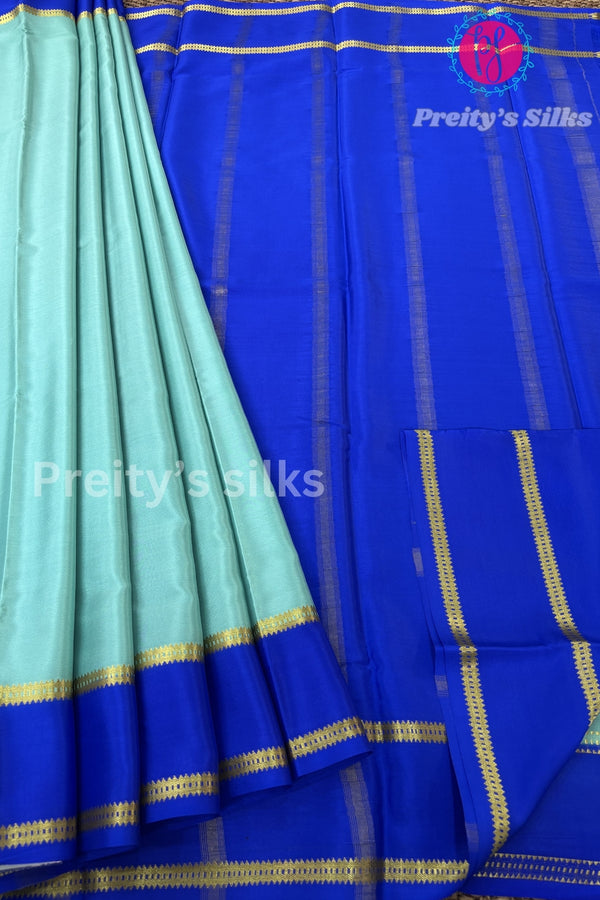 Pure Mysore Crepe Silk Saree-PF39172-Powder Blue with Royal Blue