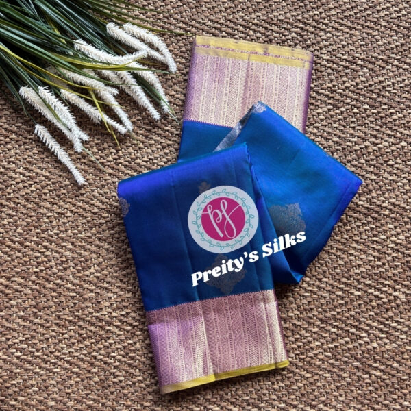 Pure Kanchipuram silk – Peacock blue with purple -PY47170