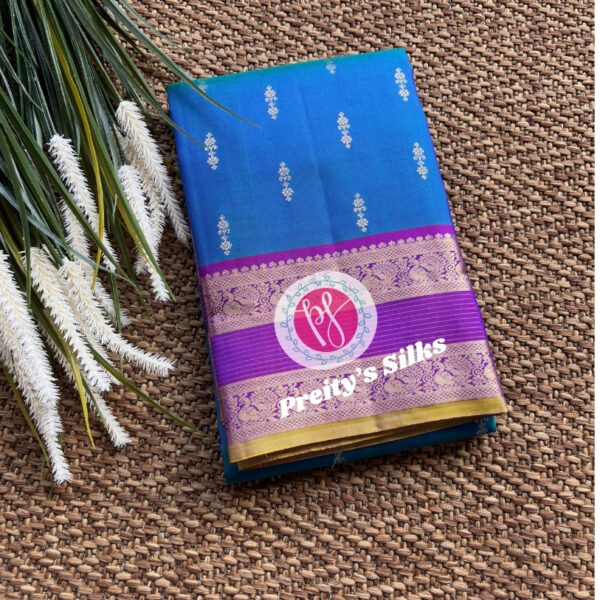 Pure Kanchipuram Silk -Peacock Blue with Purple -PY48954