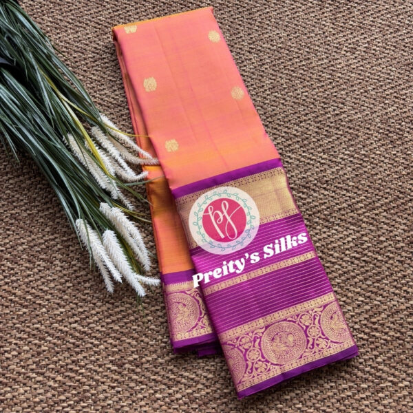 Pure Handloom Kanchipuram silk -Rust Orange with Magenta -PY49030