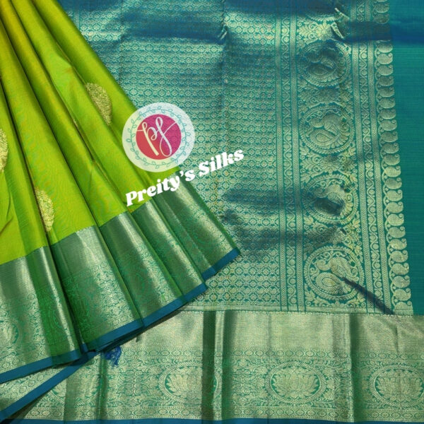 Pure Kanchipuram silk- Parrot Green And Sky Blue-PY32686