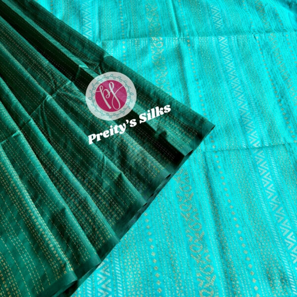 Semi Soft Silk Saree- Bottle green and Turquoise Blue-PY46399