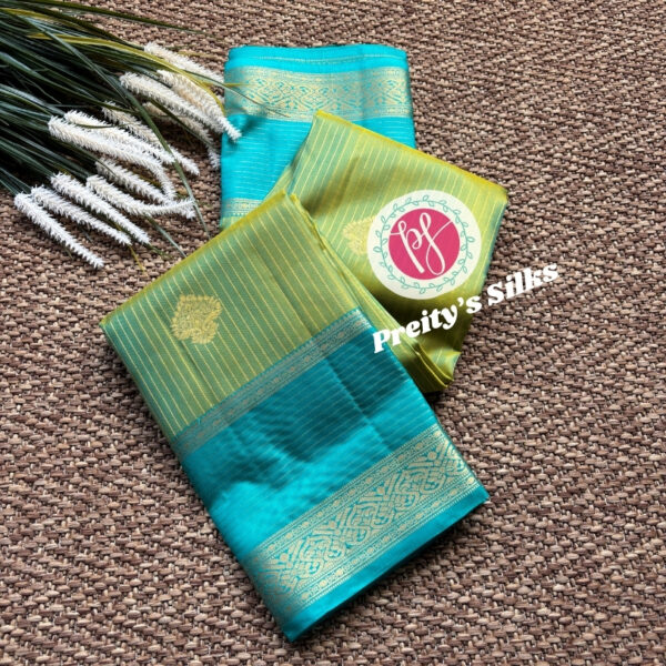 Pure Kanchipuram silk -Green and Rama blue-PY46844