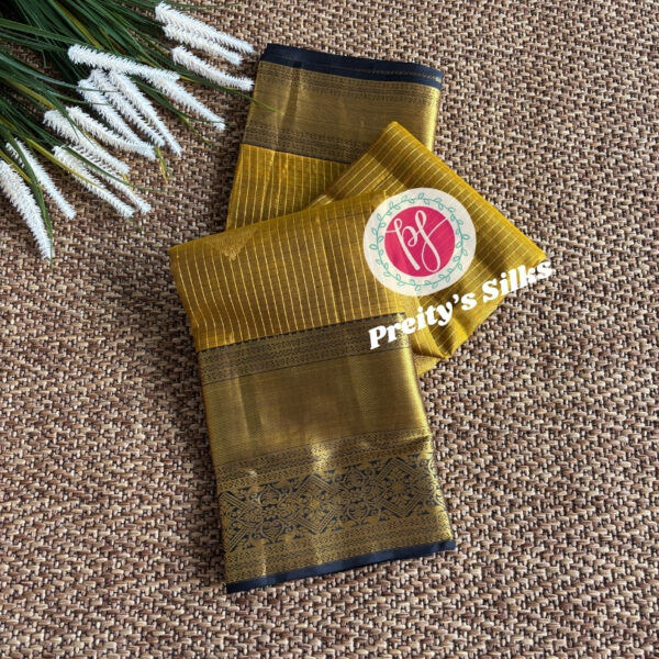 Pure Kanchipuram silk-Honey yellow and Black-PY46877