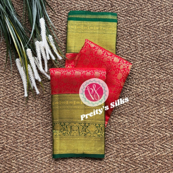 Pure Handloom Kanjeevaram silk -Red with green -PY49712