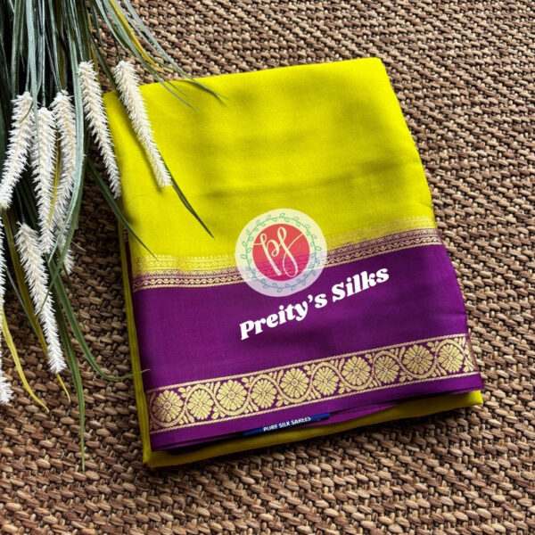 Pure Mysore Crepe Silk-Olive green with purple -PY50601