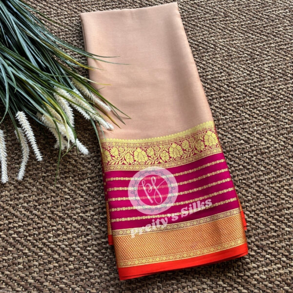 Pure Mysore Crepe Silk-Beige with Magenta -PY53410