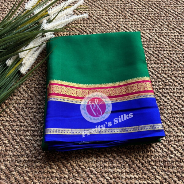 Pure Mysore Crepe Silk -Green with Royal blue – PY53241