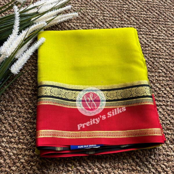 Pure Mysore Crepe Silk -Olive Green with Red – PY53232