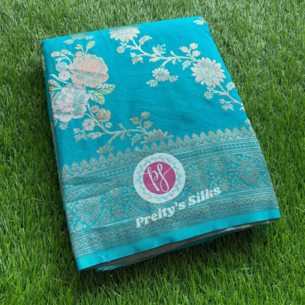 Semi Banarasi Crepe Chiffon-Turquoise blue- PY56337