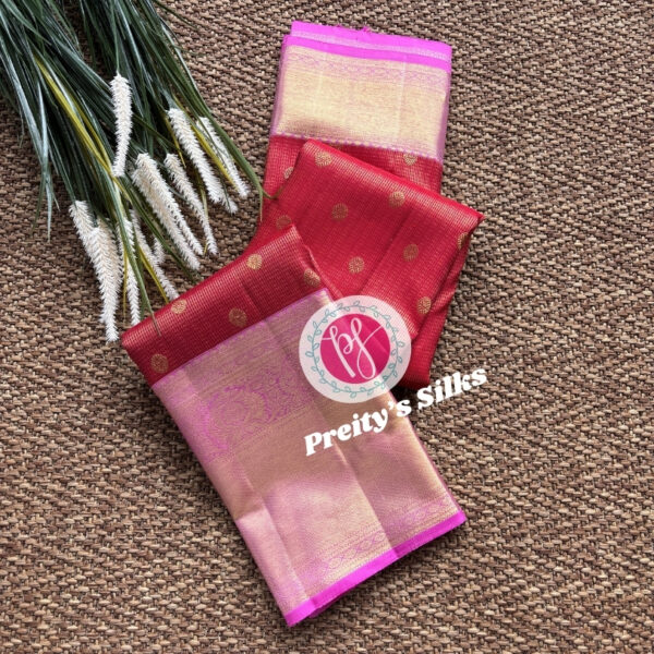 Pure Handloom Kanjeevaram silk – Marron with pink -PY49713