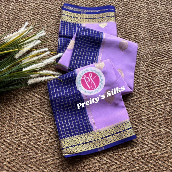 Pure Mysore crepe silk(Pattli pallu)-Lavender with ink blue -PY37152