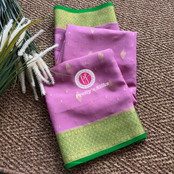 Pure Mysore Crepe Silk -Baby pink with Parrot Green -PY60032