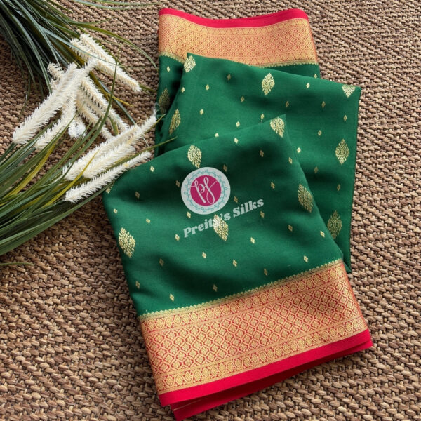 Pure Mysore Crepe Silk -Bottle green with Red -PY60030