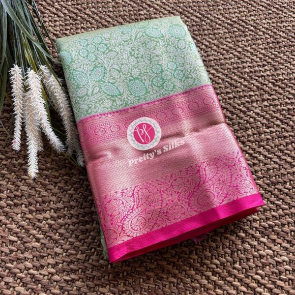 Semi Tissue Kanchipuram Silk-Light Green with Pink-PY61197