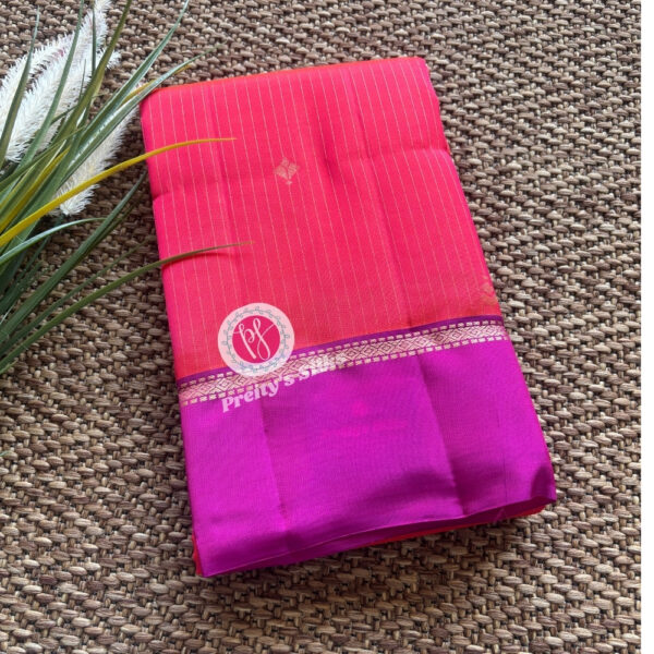 Powerloom Kanchipuram Silk-Orange with Pink-PY60986