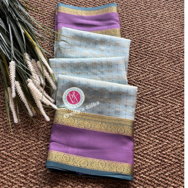 Pure Mysore Crepe Silk-Powder blue with Mauve – PY63263