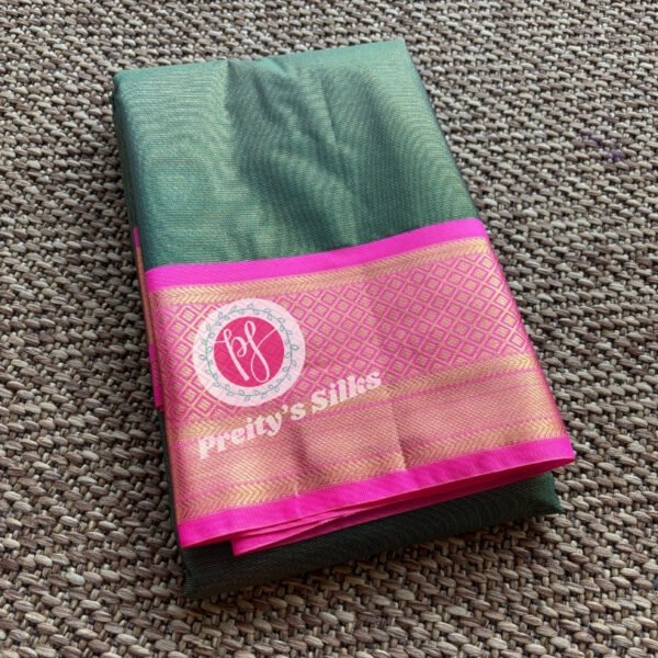 Semi Kanchipuram Silk-Bottle green with Pink-PY56756