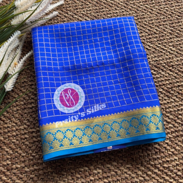 Pure Mysore Crepe Silk-Royal blue with Sky blue -PY55678