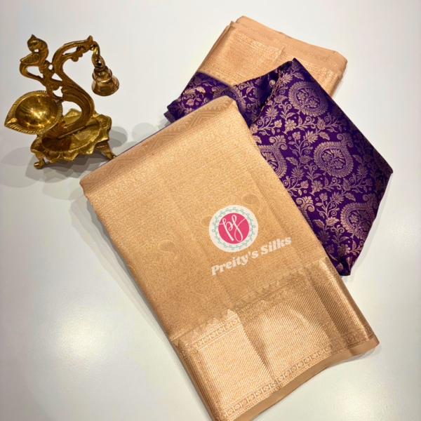 Pure Kanjeevaram silk -Dark purple with cream-PY66598