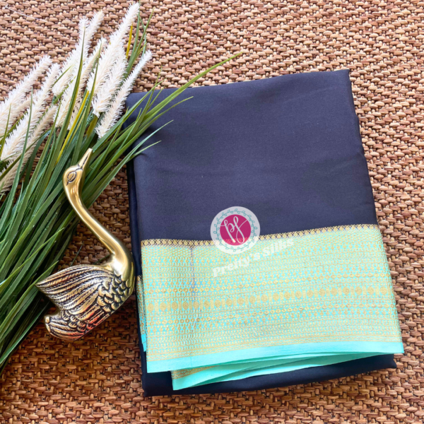 Pure Mysore crepe silk-Black with sea green- PY68082