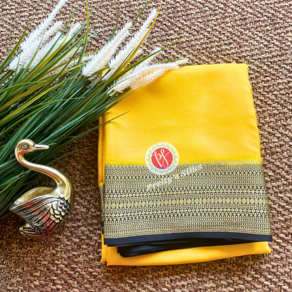 Pure Mysore crepe silk-Yellow with black- PY68066