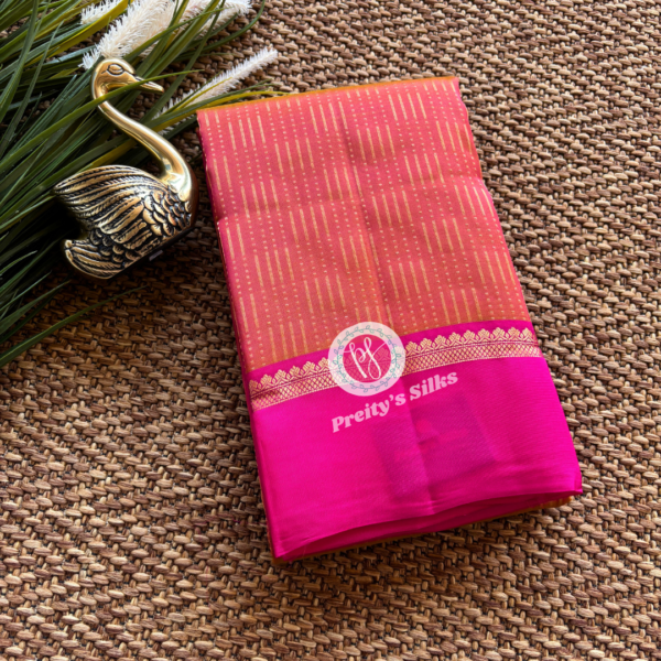 Powerloom Kanchipuram silk- orange with pink – PY69761