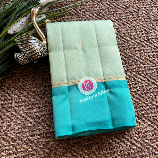 Powerloom Kanchipuram silk- Light pista green with sea green- PY69753