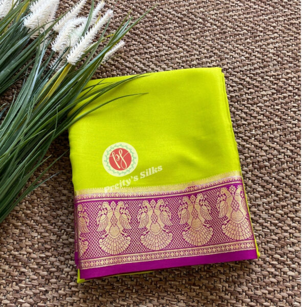 Pure Mysore Crepe Silk -Olive green with Magenta – PY63404