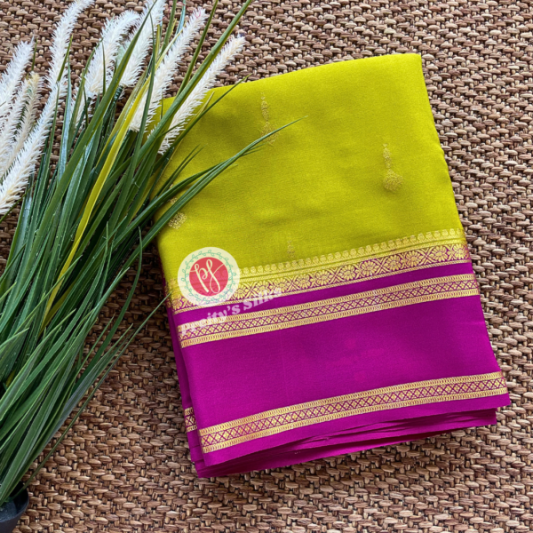 Pure Mysore Crepe Silk-Olive green with Magenta – PY63428