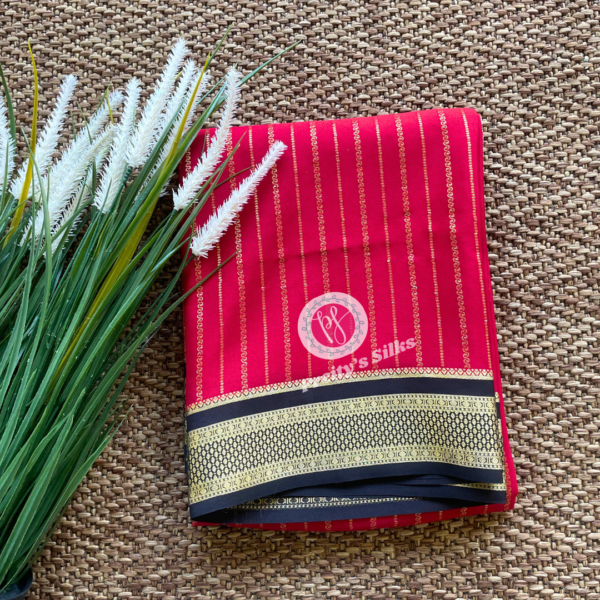 Pure Mysore crepe silk- Red with black – PY68975